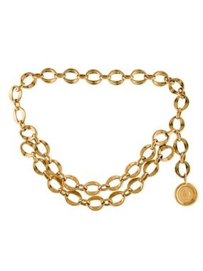 Pre-owned Vantage Gold Link Double-Row Chain Belt with Medallion